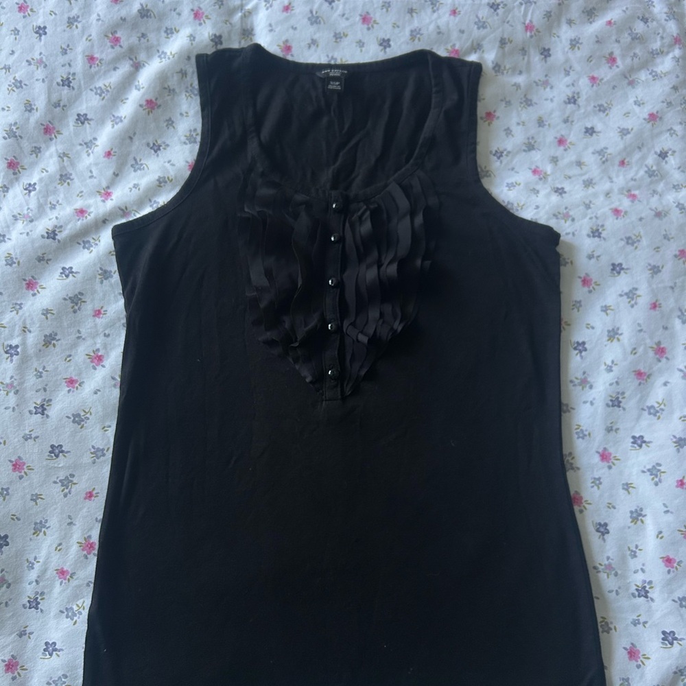 Ann Taylor Black Ruffled Tank Top